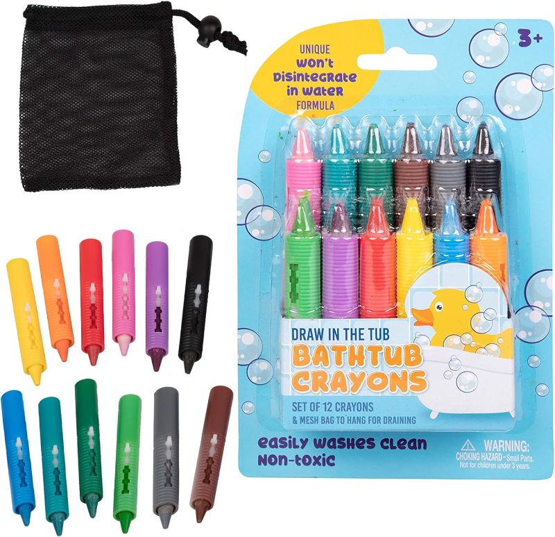 Photo 1 of Bath Crayons Super Set - Set of 12 Draw in the Tub Colors with Bathtub Storage Mesh Bag -Non-Toxic, Safe for Children, Won't Disintegrate in Water -Art Project for Kids and Toddlers
