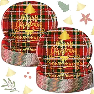 Photo 1 of Tioncy 100 Pcs Christmas Paper Plates Red and Black Plaid Disposable Oval Plates Christmas Party Decorations 10''x12'' Disposable Dinner Plates Christmas Gifts Bulk Disposable Plates Set for Christmas