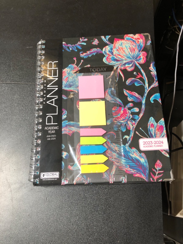 Photo 2 of HARDCOVER Academic Year 2023-2024 Planner: (June 2023 Through July 2024) 8.5"x11" Daily Weekly Monthly Planner Yearly Agenda. Bookmark, Pocket Folder and Sticky Note Set (Paisley Floral Black) LARGE: 8.5" x 11"