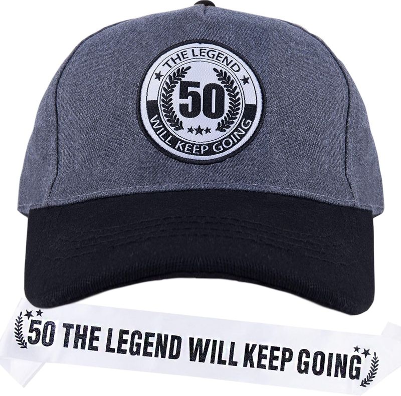 Photo 1 of 50th Birthday Hat for Men, 50th Birthday Cap for Him, 50th Birthday Hat and Sash Men, 50 Birthday Baseball Cap and Sash, 50th Birthday Gifts Men, Men 50th Birthday Gift, 50th Bday Hats
