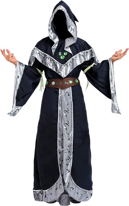 Photo 1 of Spooktacular Creations Mystical Dark Sorcerer Medieval Warlock w/Glow Arm Strings Halloween Costumes for Men
SIZE SMALL 
