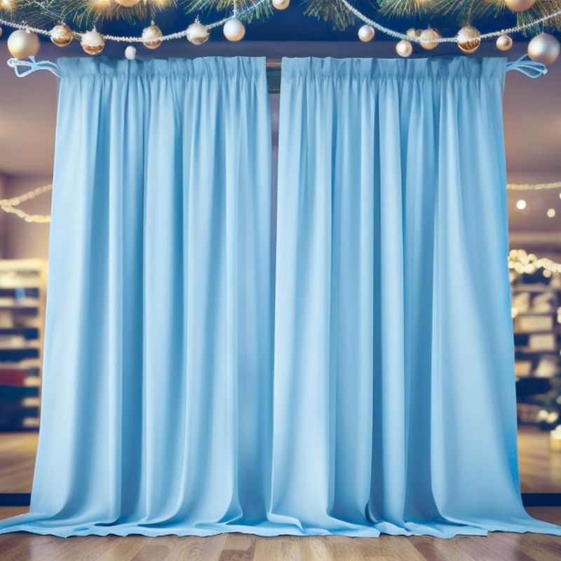 Photo 1 of LONGYONG Backdrop Curtains for Parties Photoshot Decorations, Water Resistant Backdrop Drapes for Wedding Birthday Party Photography Background 5ft×10ft, 4 Panels, Baby Blue
