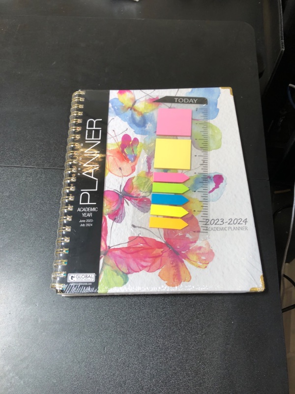 Photo 2 of HARDCOVER Academic Year 2023-2024 Planner: (June 2023 Through July 2024) 8.5"x11" Daily Weekly Monthly Planner Yearly Agenda. Bookmark, Pocket Folder and Sticky Note Set (Watercolor Butterflies) LARGE: 8.5" x 11"