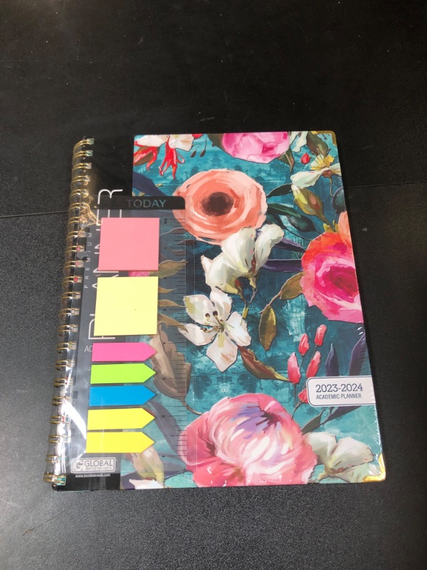 Photo 2 of HARDCOVER Academic Year 2023-2024 Planner: (June 2023 Through July 2024) 8.5"x11" Daily Weekly Monthly Planner Yearly Agenda. Bookmark, Pocket Folder and Sticky Note Set (Teal Floral) LARGE: 8.5" x 11"