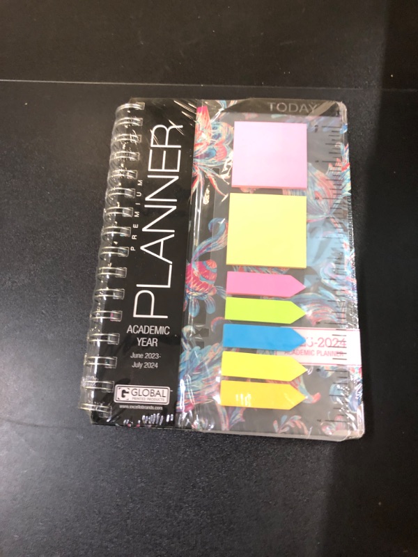 Photo 2 of HARDCOVER Academic Year 2023-2024 Planner: (June 2023 Through July 2024) 5.5"x8" Daily Weekly Monthly Planner Yearly Agenda. Bookmark, Pocket Folder and Sticky Note Set (Paisley Floral Black) MEDIUM: 5.5" x 8"