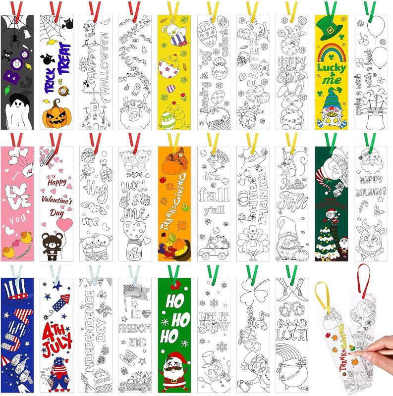 Photo 1 of 84 Pcs Easter Color Your Own Bookmarks DIY Coloring Blank Bookmark Fun Kids Bookmarks for Teacher Student Office School Classroom Activity Spring Party Reward Holiday Gift
