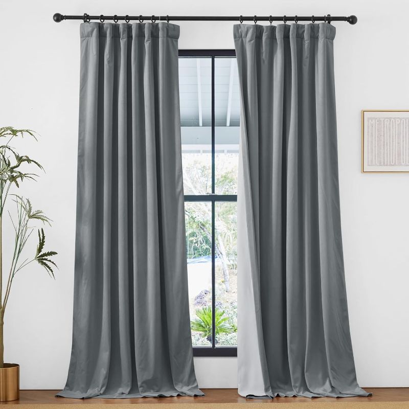 Photo 1 of StangH Grey Velvet Curtains 84 inches Long, Two-Layer Light Blocking Thermal Insulated Drapes for Living/Dining Room Elegant Bedroom Window Treatments, W48 x L84, 1 Panel
