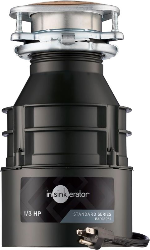 Photo 1 of InSinkErator Garbage Disposal with Power Cord, Badger 1, Standard Series, 1/3 HP Continuous Feed, Black
