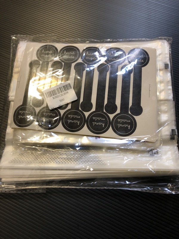 Photo 1 of (200Pcs)100pcs Translucent Plastic Bags/Cellophane Bags with 100pcs Hand made Stickers for Cookie Cake Chocolate Candy Snack Wrapping Good for Bakery Party Supplies 100bags+100stickers