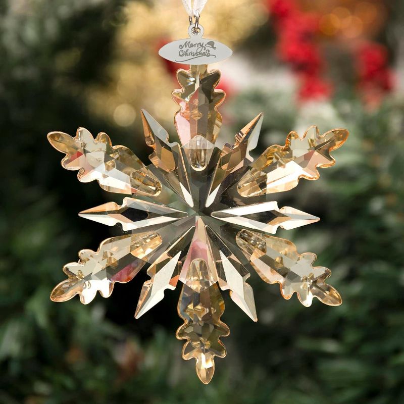 Photo 1 of 2023 Annual Crystal Snowflake Ornaments Christmas Tree Hanging Pendant with Gift Box for Winter New Year Christmas (2023 Annual, Champagne)
