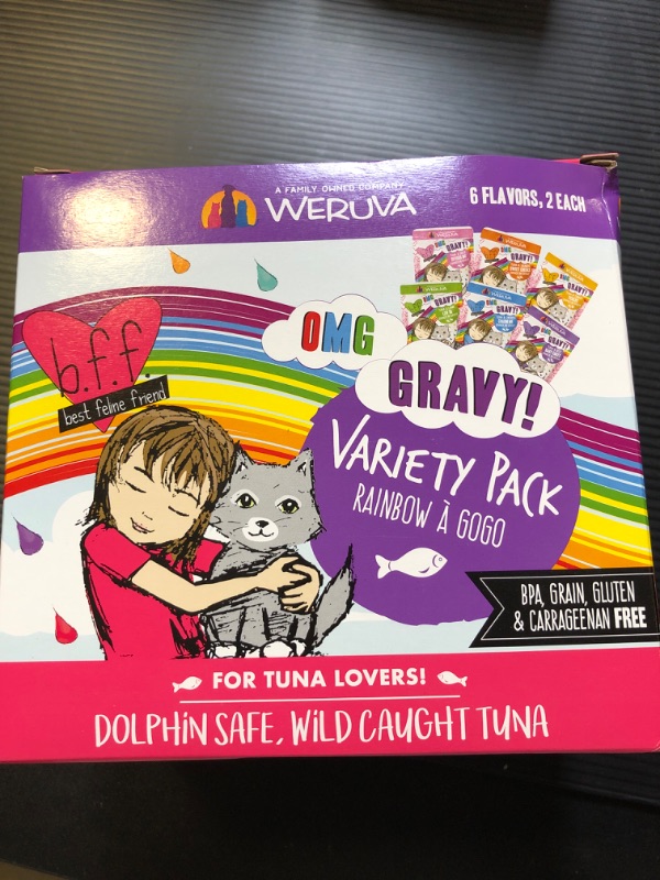 Photo 2 of Exp 7/24 Weruva Best Feline Friend (BFF) Pouch Variety Pack Cat Food, Pouch 3oz Variety #1 (12 pouches) Rainbow A Gogo Variety Pack 3 Ounce (Pack of 12)