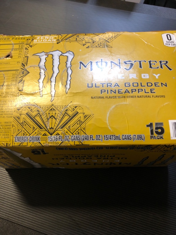 Photo 2 of Exp unknown Monster Energy Ultra Golden Pineapple, Sugar Free Energy Drink, 16 Ounce (Pack of 15) Ultra Golden Pineapple 15 Pack