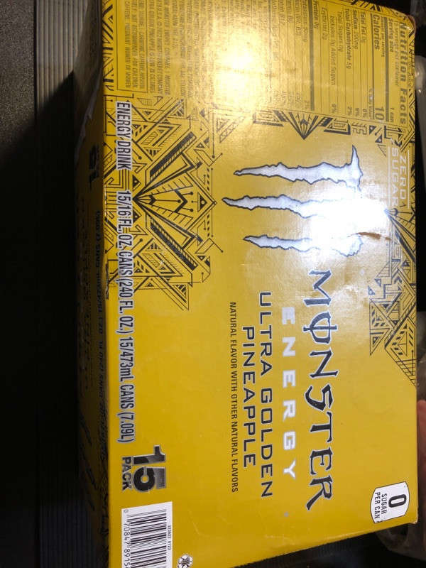 Photo 2 of Exp unknown Monster Energy Ultra Golden Pineapple, Sugar Free Energy Drink, 16 Ounce (Pack of 15) Ultra Golden Pineapple 15 Pack