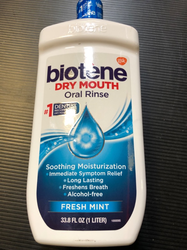 Photo 2 of Exp 12/24 Biotene Oral Rinse Mouthwash for Dry Mouth, Breath Freshener and Dry Mouth Treatment, Fresh Mint - 33.8 fl oz