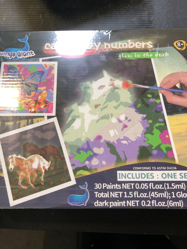 Photo 2 of Paint-by-Numbers for Kids Ages 8-12 - Acrylic Paint Set, Paint by Numbers, Glow in The Dark, DIY Craft, Include 3 Canvas Framed with 30 Pots, 5 Brushes, Horse Paint by Number, Wooden Crafts to Paint Glowing Forest