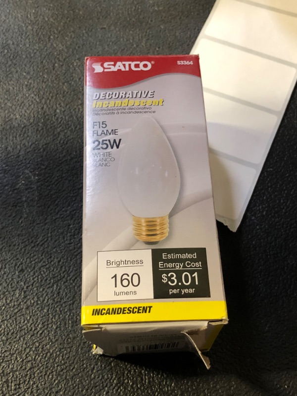 Photo 2 of Satco S3364 120V Medium Base 25-Watt F15 Light Bulb, White, 1.5 x 1.5 x 4.5 inches