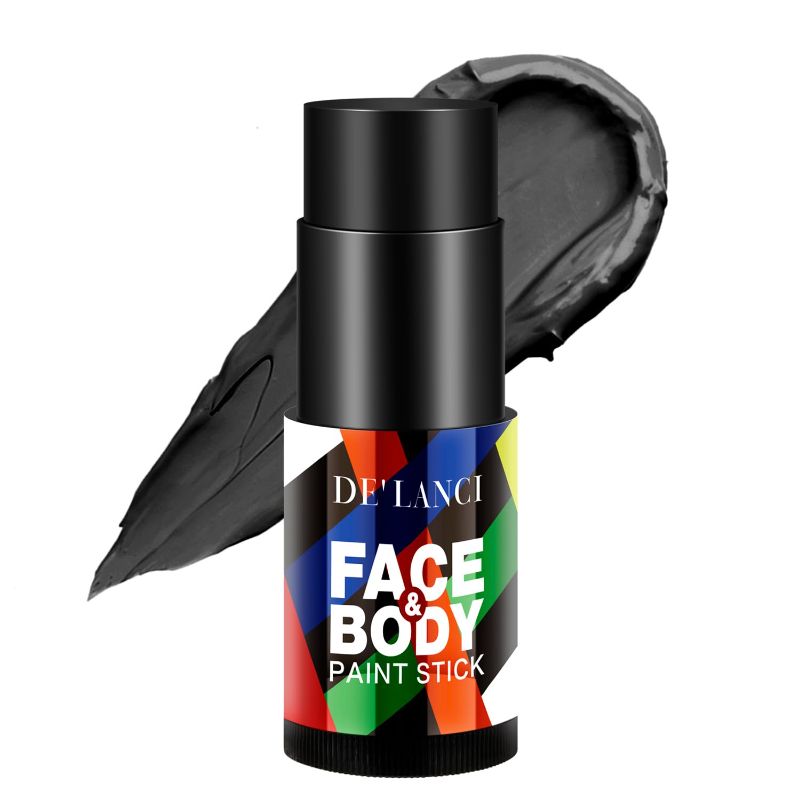 Photo 1 of black DE'LANCI Black Face Paint Stick, Full-coverage Sports Football Face Body Paint Foundation Makeup, Professional Halloween Clown Joker Zombie Vampire Skeleton Cosplay Special Effects SFX Eye Black Stick
