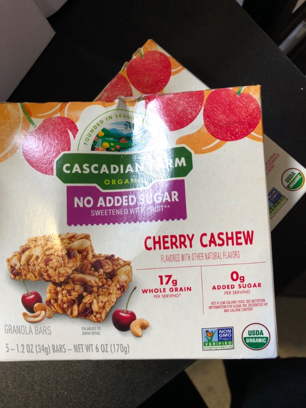 Photo 2 of Cascadian Farm Organic Cherry Cashew Chewy Granola Bars, No Added Sugar, 6 oz, 5 Count 2 pack  exp jun 24 2024 one pacck