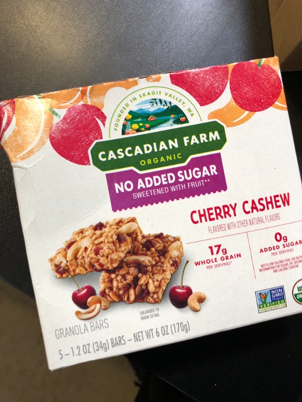 Photo 2 of Cascadian Farm Organic Cherry Cashew Chewy Granola Bars, No Added Sugar, 6 oz, 5 Count exp jun 24