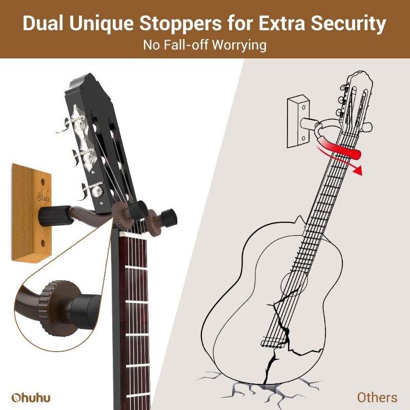 Photo 1 of -Adjustable Stopper Guitar Mount Hook Holder Stand for Ukulele Bass Electric Acoustic Guitar Banjo Mandolin-Wood
