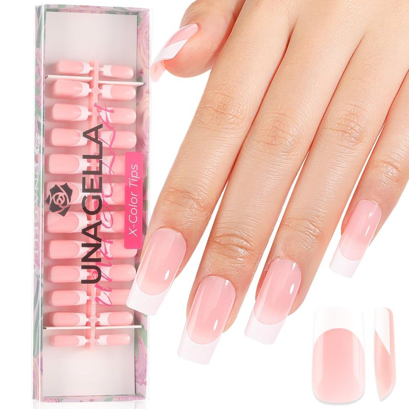 Photo 1 of UNA GELLA Square French Tips Press On Nails Pink French Nail Tips 120Pcs Medium Square X-Color Tips Pre-finish Tip Primer & Base Coat No Need to File Fake Nails for Art DIY 12 Sizes Inner-sided Matte
