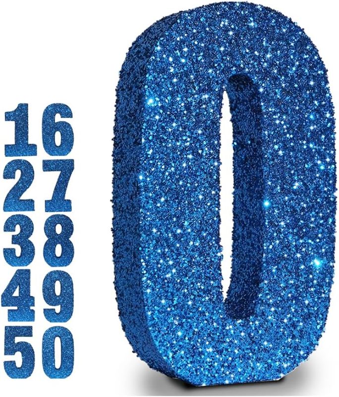 Photo 1 of blue glitter number 0 10 inch Eploger 10 Inch Blue Glitter Number 0, Birthday Decorations for Men and Boys,Number Centerpieces for Table Decorations,Anniversary Decorations Table Toppers
