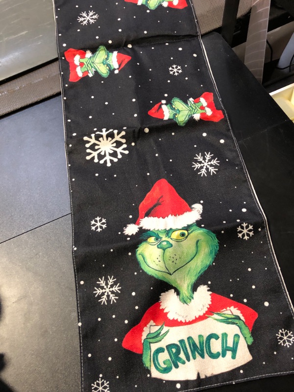 Photo 2 of  Grinch Table Runner Merry Grinchmas Tablecloth Winter New Year Xmas Christmas Decorations and Supplies for Home Kitchen Table