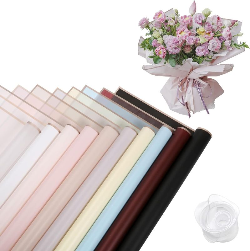 Photo 1 of HYSSINOWRAP 10-color mixed florist supplies. Waterproof bouquet wrapping paper, flower wrapping paper, Includes ribbons (0-MIX TEN COLOR)
