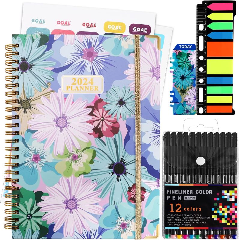 Photo 1 of GNILLKO 2024 Planner, 2024 Weekly Monthly Planner with Tabs, Jan.2024 - Dec.2024 Daily Planner with Color Pen, Sticky Notes, Stickers and Bookmark, 6.2" x 8.5", Elastic Closure, Inner Pocket - Floral
 
