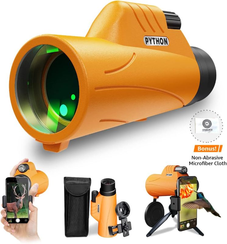 Photo 2 of Python 10x42 HD Explorer Monocular Telescope for Adults with Pro Microfiber Cloth, Phone Adapter & Tripod, High Powered Monocular with Large View, Lightweight Monoculars for Bird Watching Hunting
