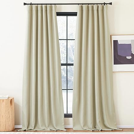 Photo 1 of  Long 2 Panels, Pinch Pleated Room Darkening Faux Linen Light/Heat Blocking Window Drapes Thermal Insulated for Living Room,   52 X 96 