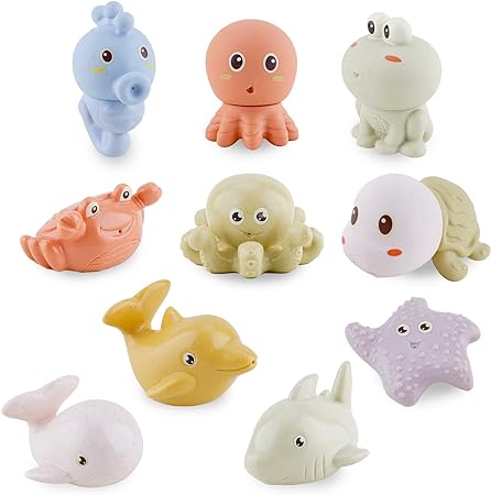 Photo 1 of Mold Free Bath Toys for Babies 6-12 Months - 10PCS Bath Squirt Toys Silicone Ocean Animals Bathtub Float Toy for Water Play Kids Preschool Education Toy Learning Skills for Bathroom