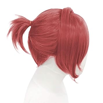 Photo 1 of JoneTing Red Cosplay with Pigtail Wig +(Wig Cap) Synthetic Short Straight Wigs Hair for Women Ponytail with Bangs Wig for Halloween Peluca Roja for Girl Costume