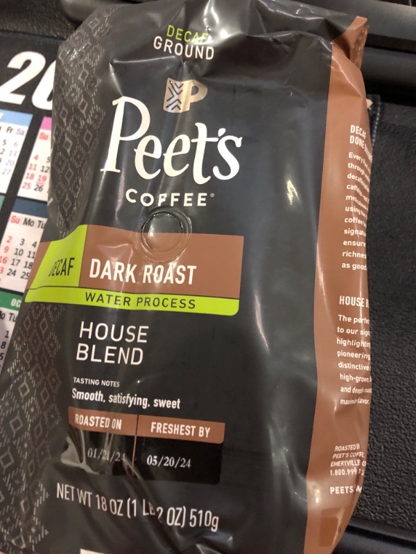 Photo 2 of Peets Coffee Coffee, Ground, Dark Roast, Decaf House Blend, Decaf, Peetnik Pack - 18 oz
