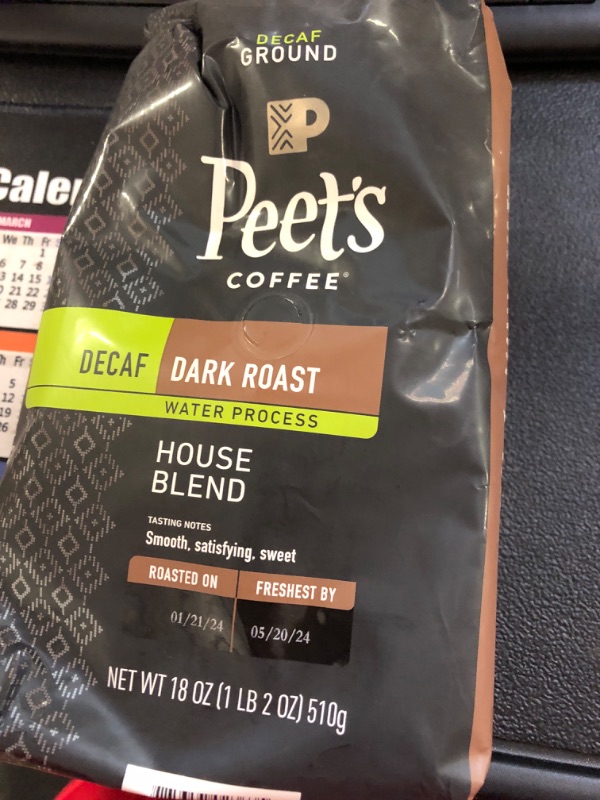 Photo 2 of Peets Coffee Coffee, Ground, Dark Roast, Decaf House Blend, Decaf, Peetnik Pack - 18 oz