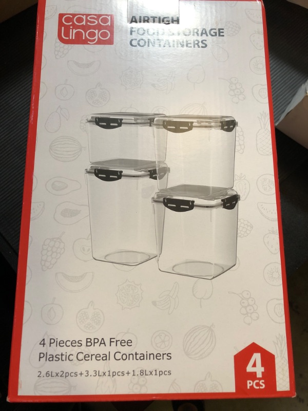 Photo 1 of Airtight Food Storage Containers with Lids, CASA LINGO Large Pantry Organization and Storage for Bulk Food Dry Food Cereal, Set of 4 Plastic Food Storage Containers