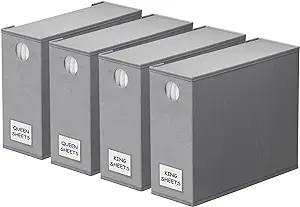 Photo 1 of SpaceAid 4 Pack Bed Sheet Organizers and Storage, Foldable Sheet Organizer for Linen Closet, Sheets Set Folder Keeper with Window XL (Queen & King Size) Organizing Bedding Container, Gray
