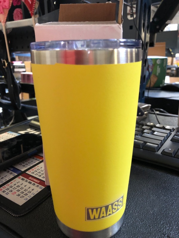 Photo 1 of 20oz Insulated stainless steel Travel Coffee Tumbler – Vacuum Insulated Double wall with leakproof sliding Lid - Perfect for Hot Coffee & Tea. For Car, Home, Gym. (Yellow)
