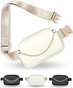 Photo 1 of Boutique Luxury Chain Belt Bag | Crossbody Bag Leather Fanny Pack for Women Fashionable | Cute Everywhere Bum Hip Waist Designer Pack | Small Travel Fashion Chest Bag (Small Strap, Cream | Saffiano)