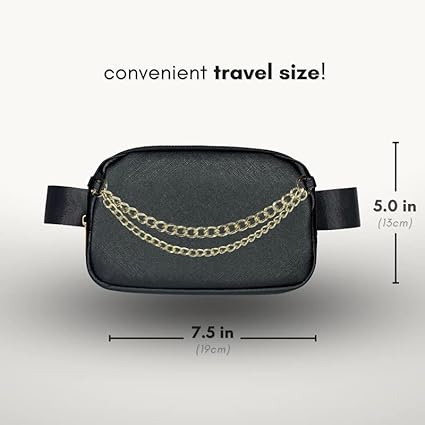 Photo 1 of Boutique Luxury Chain Belt Bag | Crossbody Bag Leather Fanny Pack for Women Fashionable | Cute Everywhere Bum Hip Waist Designer Pack | Small Travel Fashion Chest Bag (Small Strap, Black | Saffiano)