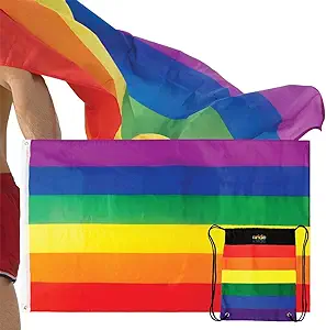 Photo 1 of Gay Pride Flag Set 3x5 Feet Hangable & Wearable As A Cape Rainbow LGBT Colors Homosexual Lesbian Outdoor Banner. Extra-Durable with Brass Grommets + Travel String Bag