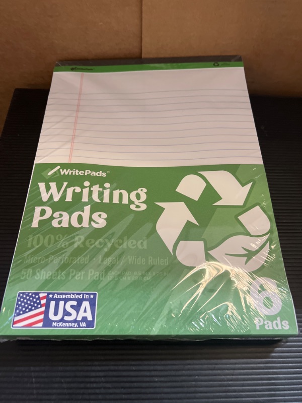 Photo 2 of WritePads Legal Pad 8.5 x 11 Note Pad, Wide Ruled Writing Pad, Recycle-White Paper, 6-Pack, 50 Sheets Per Pad, Micro-Perforated Notepad, Office Supplies (KSU-8454) - Made in the USA Recycle-White 6 Pack 8.5 x 11