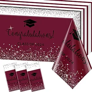Photo 1 of 3 Pack Class of 2024 Graduation Tablecloths,Foil Dot Plastic Disposable Rectangle Table Covers for 2024 High School University College Graduation Party Decorations,108*54 Inch 3pcs