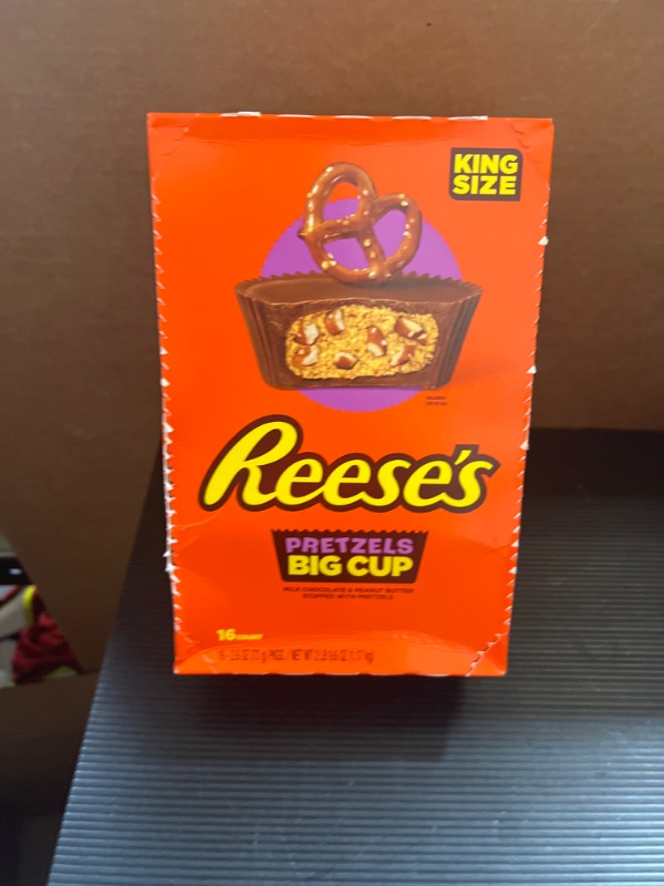 Photo 2 of REESE'S Big Cup with Pretzels Milk Chocolate King Size Peanut Butter Cups, Candy Packs, 2.6 oz (16 Count)   BB 03-2024