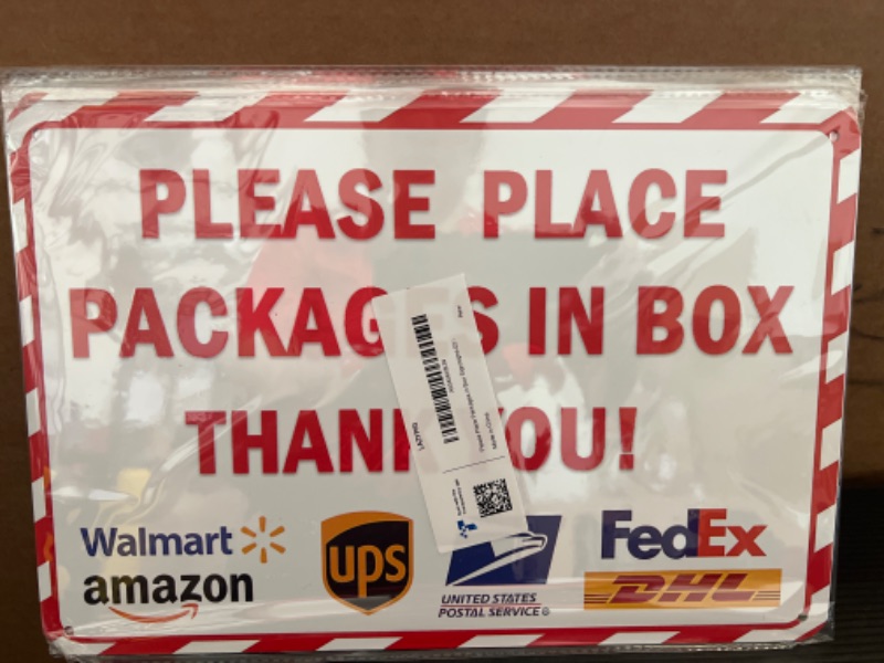 Photo 1 of Please Place Packages in Box Sign Delivery sign for Packages for Indoor Outdoor Use Home Office Work 12 x 8 Inches