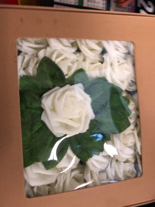 Photo 1 of 30PCS Artificial Flowers Artificial Roses Real Looking Cream Fake Roses w/Stem for DIY Wedding Bouquets for Bride Centerpieces Wedding Bridal Shower Party Home Event Room Decorations