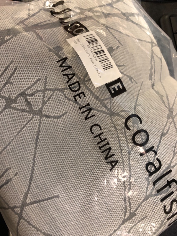 Photo 1 of Coral Fish Sheer Curtains Burnt-Out Tree Branch Pattern Fabric Window Voile Rod Pocket Head Sheer Panels for Bedroom & Living Room, 52x84 inch, Set of 2 Pieces, Chiffon Grey