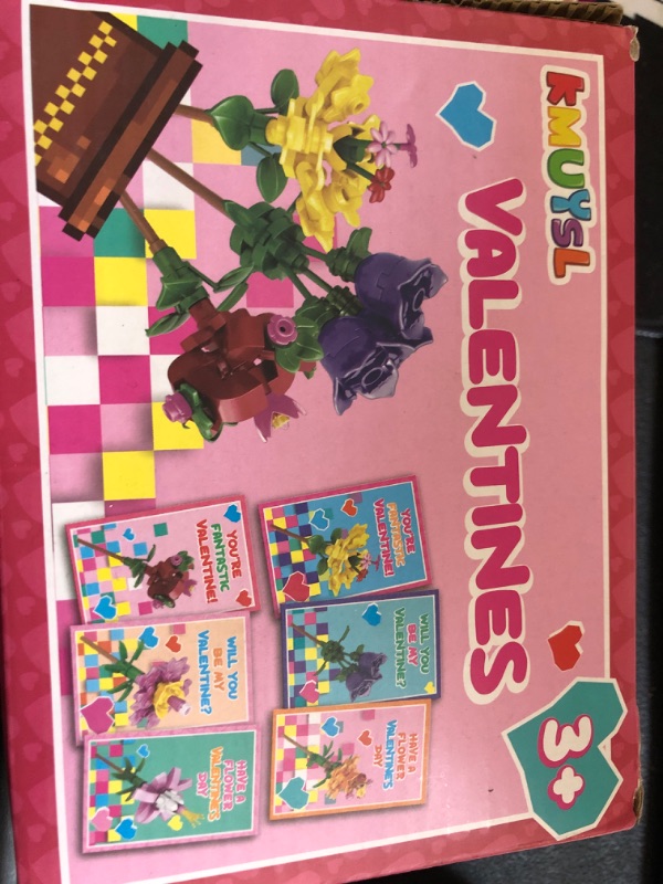 Photo 2 of KMUYSL 24 Pack Valentines Day Cards for Kids, Valentines Cards with Flower Building Blocks Toys for Classroom, Valentines Day Gifts for Kids, Valentines Day Party Favors, School Class Exchange Prizes