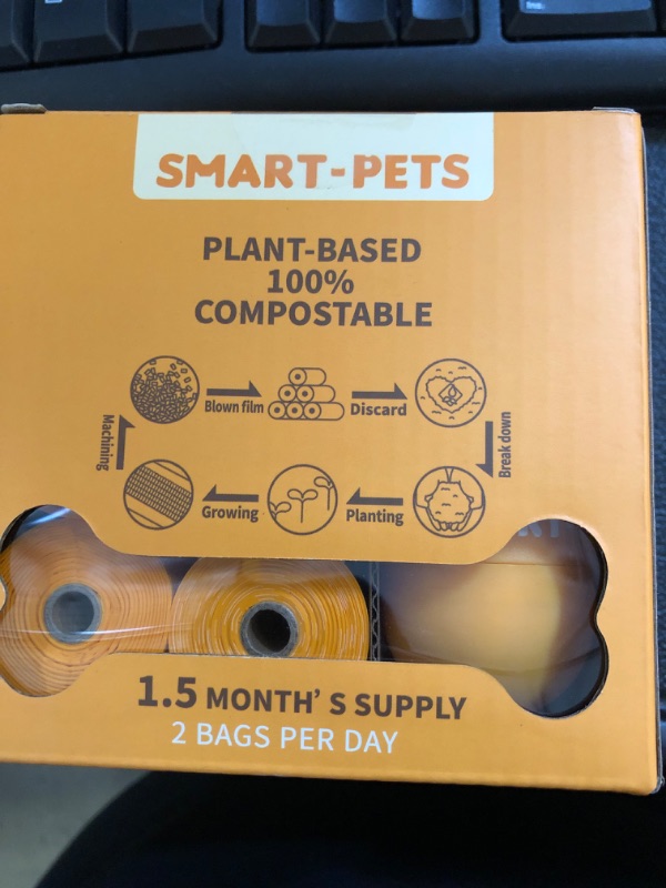 Photo 2 of 100% Certified Home Compostable Dog Poop Bags - EN 13432 Compliant Dog Waste Bags -105 Bags- 7 x Rolls of Plant Based Compostable Poop Bags -Includes A Dispenser-Thick Doggie Poop Bags?Orange?