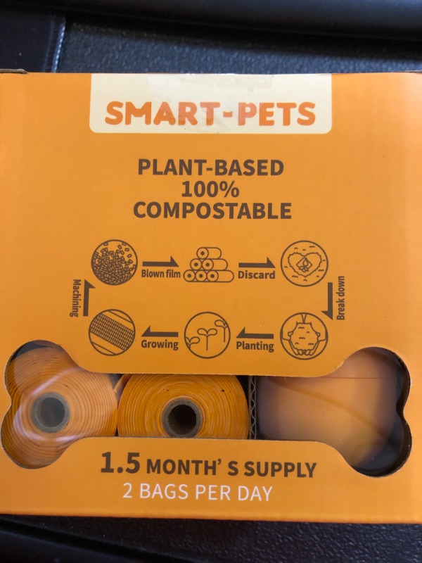 Photo 2 of 100% Certified Home Compostable Dog Poop Bags - EN 13432 Compliant Dog Waste Bags -105 Bags- 7 x Rolls of Plant Based Compostable Poop Bags -Includes A Dispenser-Thick Doggie Poop Bags?Orange?